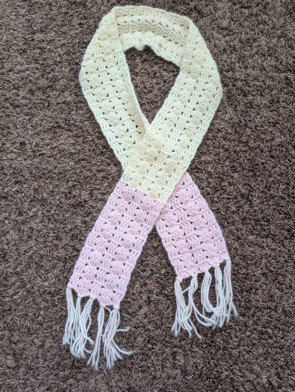 Handmade Pink and Cream Crochet Scarf